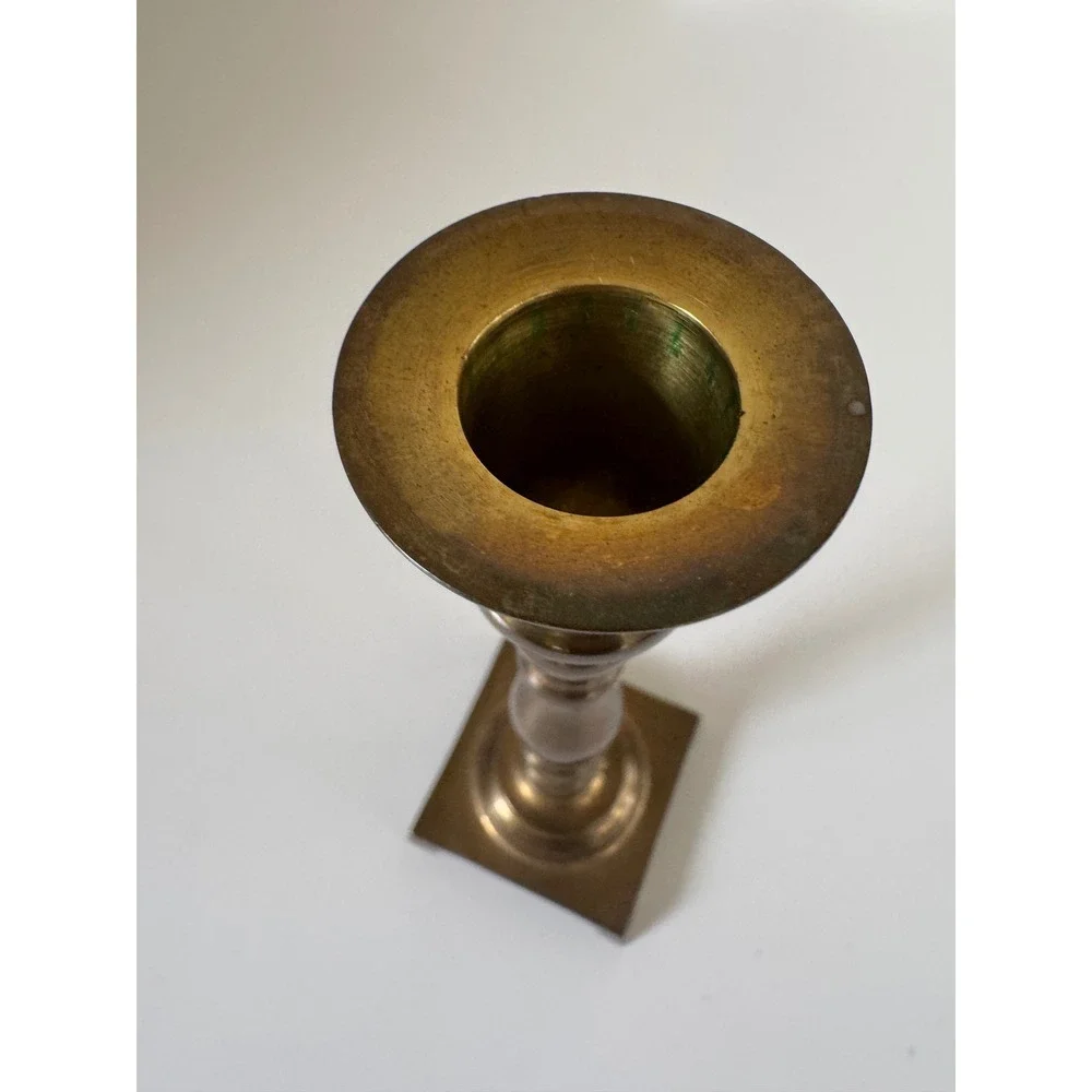 Vintage Price Products Solid Brass Candlestick Holder Square Footed Base 6.75in